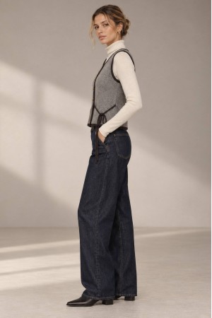 Grey Knitted Waistcoat with Gold-Tone Buttons - AIMELIA BR3024