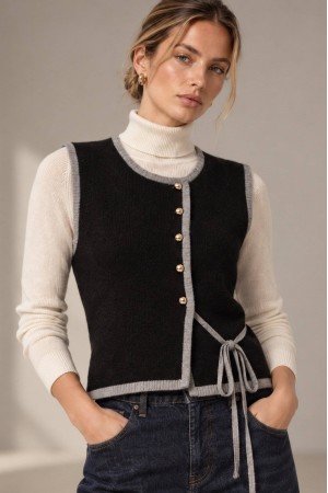 Black Knitted Waistcoat with Gold-Tone Buttons - AIMELIA BR3021 Black Knitted Waistcoat with Gold-Tone Buttons - AIMELIA BR3021