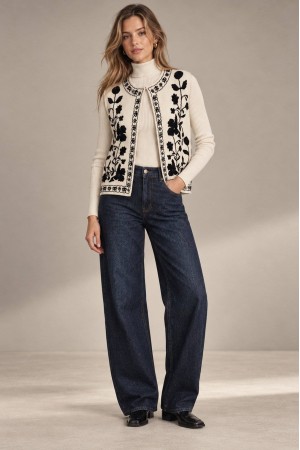Cream Floral Knitted Sleeveless Waistcoat - AIMELIA BR3020