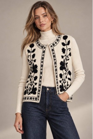 Cream Floral Knitted Sleeveless Waistcoat - AIMELIA BR3020