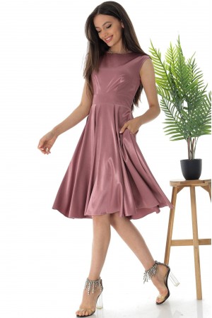 Vintage style midi dress Aimelia DR4544 Powder Pink in satin with pockets