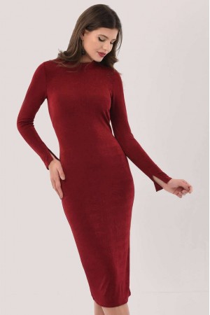  Bodycon midi dress, in Wine, with long sleeves, Aimelia DR4349