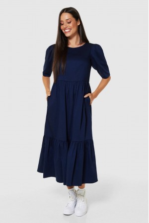 closet london blue dress Closet London Plus high neck belted midi dress in midnight blue